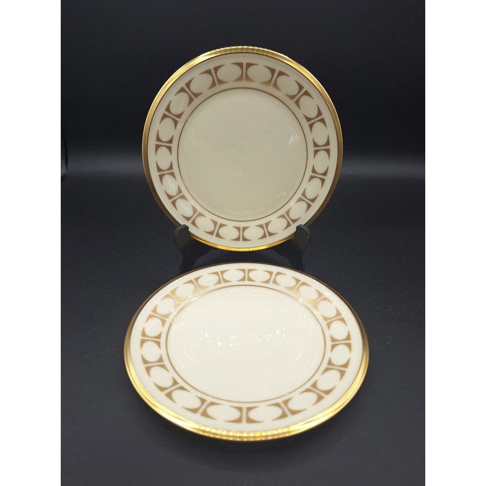 2 LENOX TEMPO APPETIZER PLATES 311936 8.125" IVORY WITH GOLD TRIM MADE IN USA